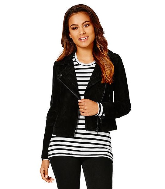 Dannii Minogue Petites Suede Biker Jacket - Black