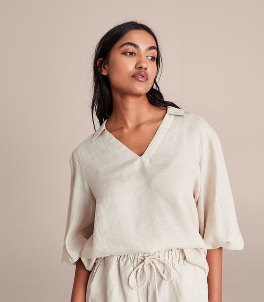 European Linen Puff Sleeve Blouse 1 of 6