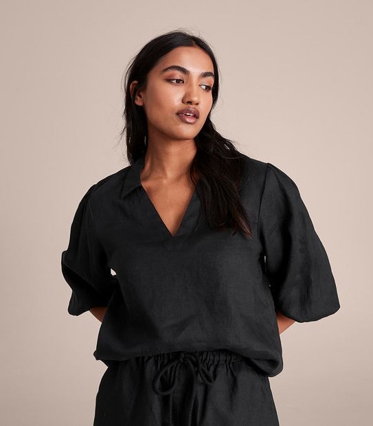 European Linen Puff Sleeve Blouse