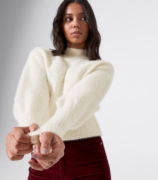 Lily Loves Balloon Sleeve Sweater - Ivory White