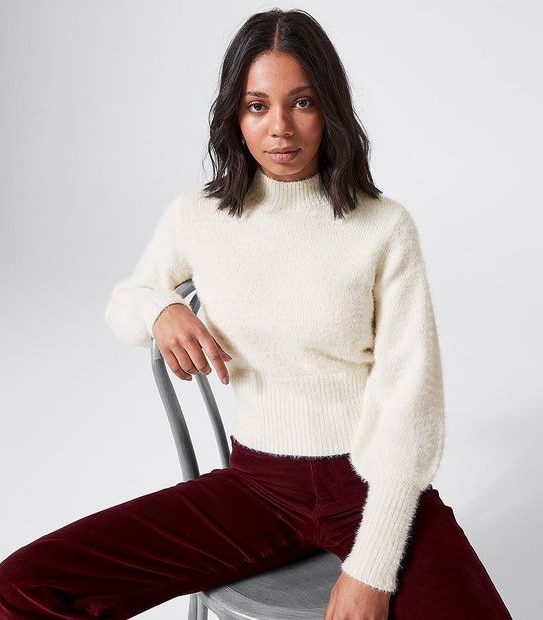 Lily Loves Balloon Sleeve Sweater - Ivory White