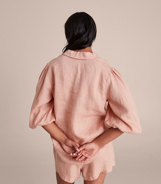 European Linen Puff Sleeve Blouse