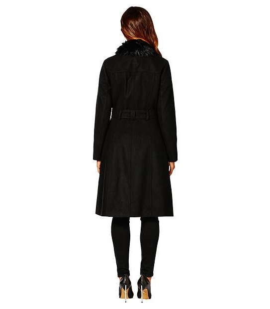 Dannii Minogue Petites Longline Fur Collar Coat - Black