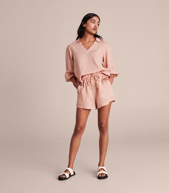 European Linen Puff Sleeve Blouse