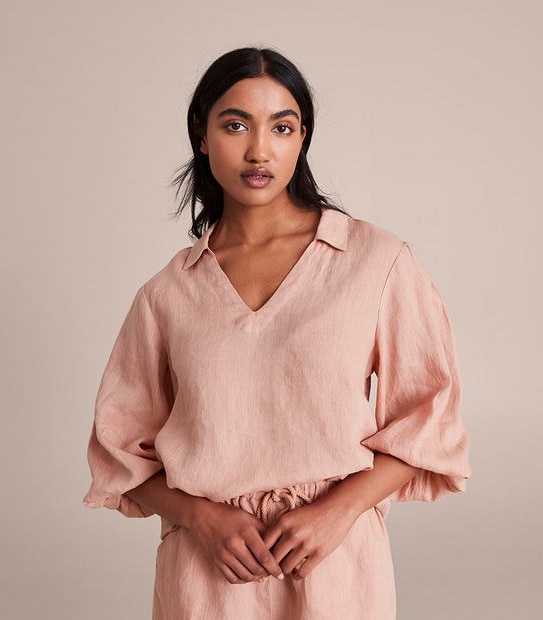 European Linen Puff Sleeve Blouse