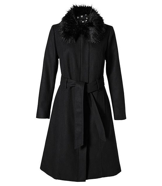 Dannii Minogue Petites Longline Fur Collar Coat - Black