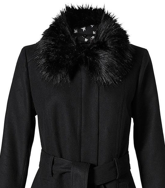 Dannii Minogue Petites Longline Fur Collar Coat - Black
