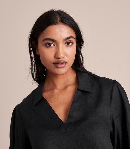 European Linen Puff Sleeve Blouse