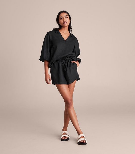 European Linen Puff Sleeve Blouse