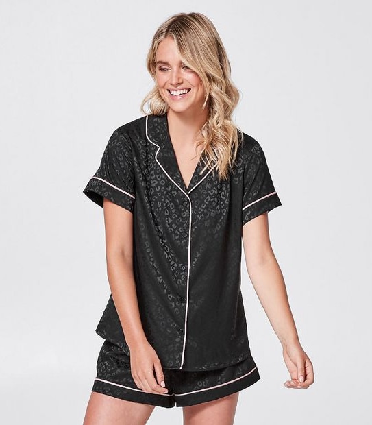 Lily Loves Short Satin Pyjama Set - Jacquard Black Animal