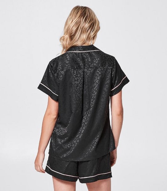 Lily Loves Short Satin Pyjama Set - Jacquard Black Animal