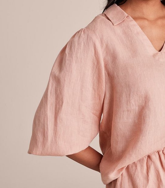 European Linen Puff Sleeve Blouse