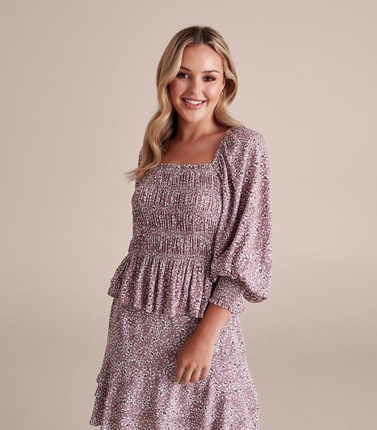 Dannii Minogue Petites Square Neck Shirred Blouse