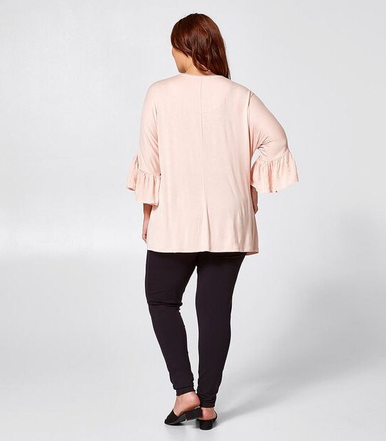Belle Curve Frill Sleeve T-Shirt - Pink