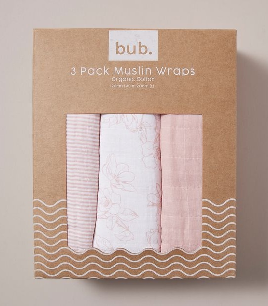 bub. 3 Pack Organic Cotton Muslin Wraps