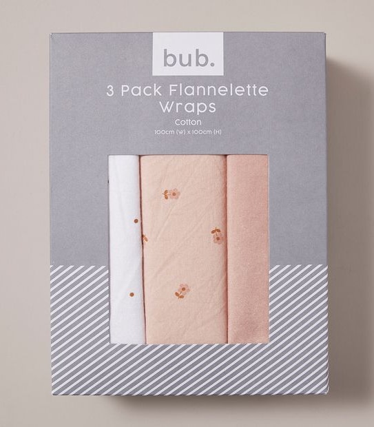 bub. 3 Pack Flannelette Wraps