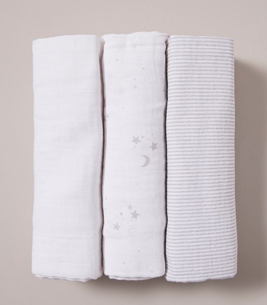bub. 3 Pack Organic Cotton Muslin Wraps
