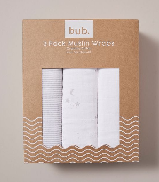 bub. 3 Pack Organic Cotton Muslin Wraps