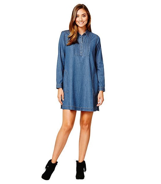 Pintuck Denim Shirt Dress