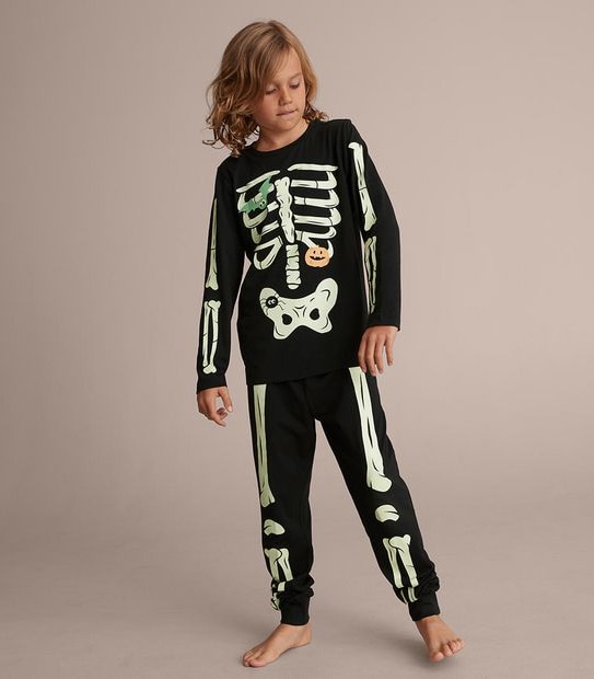 Unisex Kids Family Matching Glow In The Dark Skeleton Pyjama Set