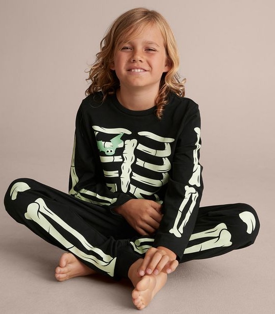 Unisex Kids Family Matching Glow In The Dark Skeleton Pyjama Set