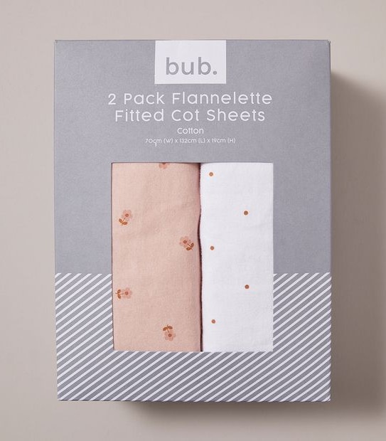 bub. 2 Pack Flannelette Fitted Cot Sheets