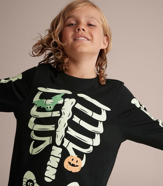Unisex Kids Family Matching Glow In The Dark Skeleton Pyjama Set