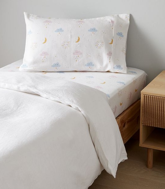 Kids Printed Flannelette Fitted Sheet with Pillowcase - Sunny