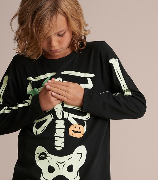 Unisex Kids Family Matching Glow In The Dark Skeleton Pyjama Set