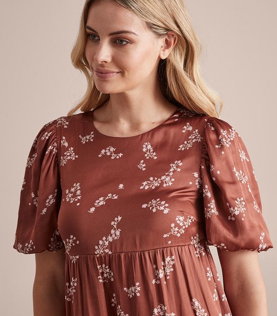 Preview Puff Sleeve Tiered Midi Dress