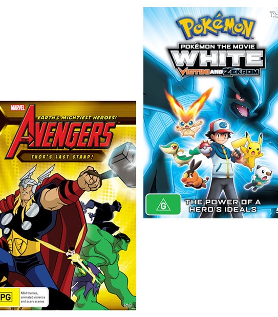 Pokemon The Movie: White - Victini + Zekrom + The Avengers: Thors Last Stand DVD Bundle