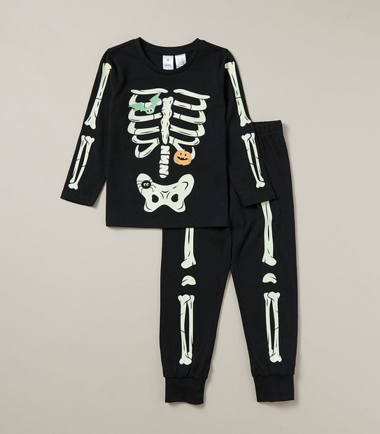 Unisex Kids Family Matching Glow In The Dark Skeleton Pyjama Set
