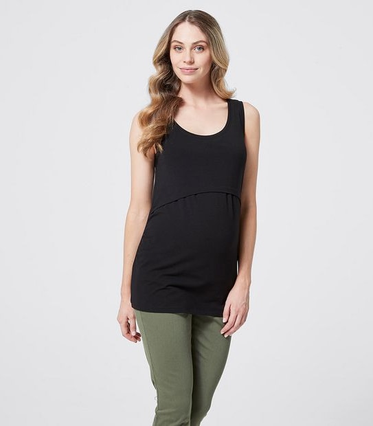 Maternity Organic Cotton Nursing Tank - Black