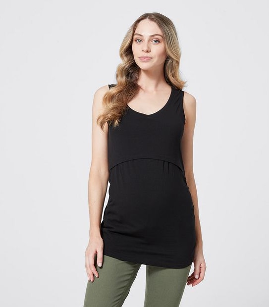 Maternity Organic Cotton Nursing Tank - Black