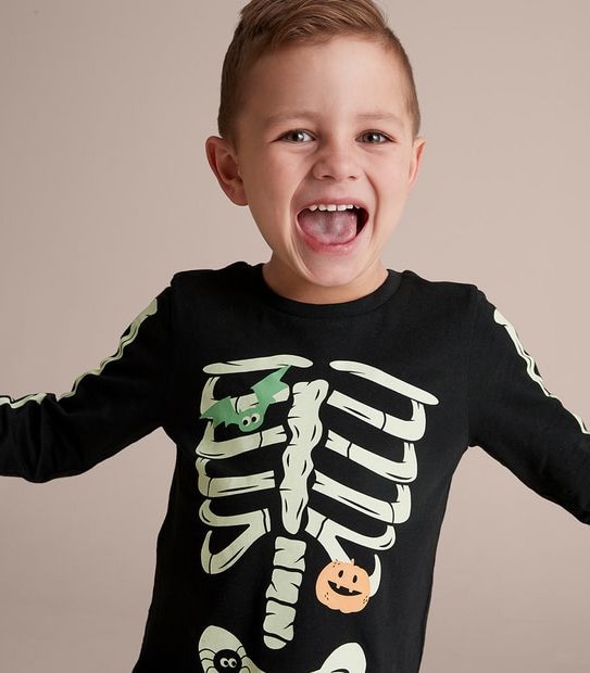 Unisex Kids Family Matching Glow In The Dark Skeleton Pyjama Set