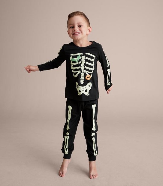 Unisex Kids Family Matching Glow In The Dark Skeleton Pyjama Set