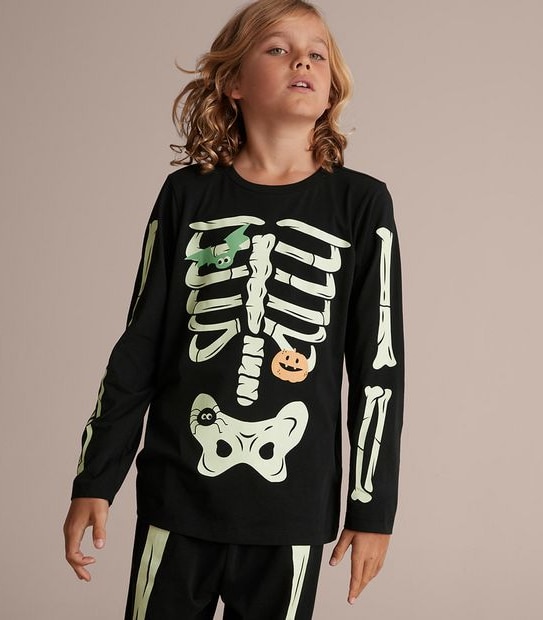 Unisex Kids Family Matching Glow In The Dark Skeleton Pyjama Set