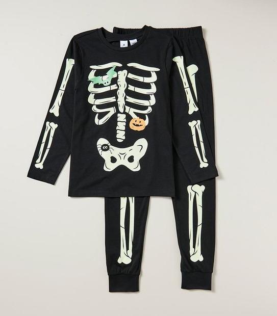 Unisex Kids Family Matching Glow In The Dark Skeleton Pyjama Set