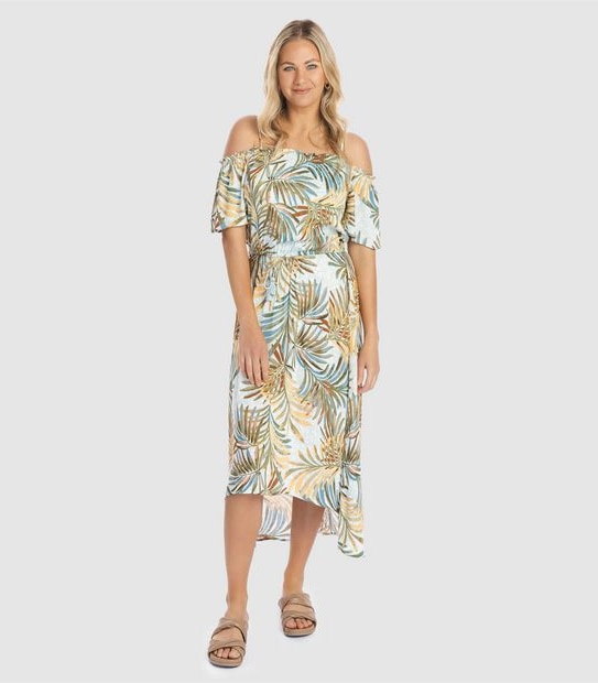 Piping Hot Cold Shoulder Midi Dress