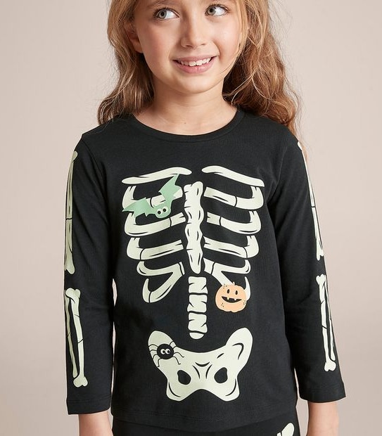 Unisex Kids Family Matching Glow In The Dark Skeleton Pyjama Set