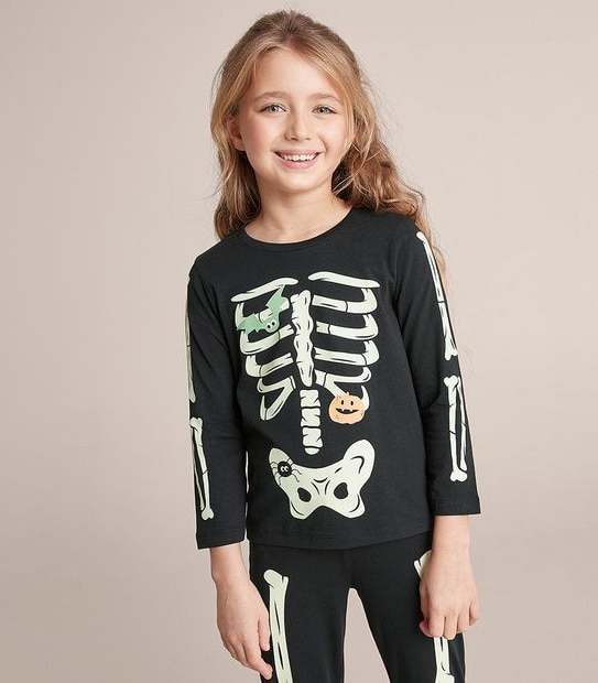 Unisex Kids Family Matching Glow In The Dark Skeleton Pyjama Set