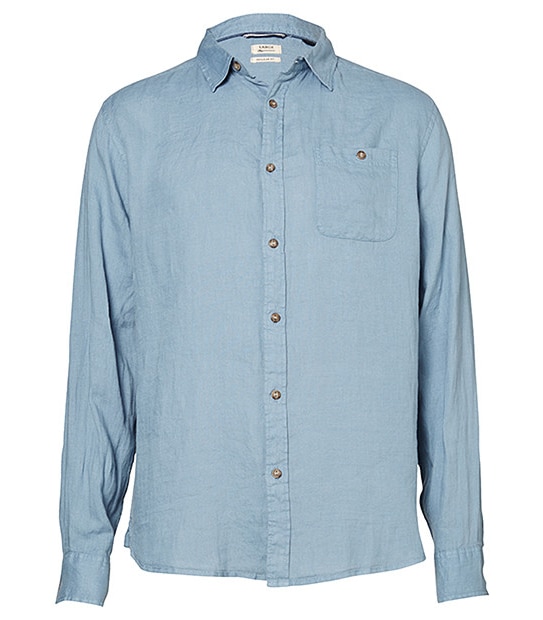 Men's Long Sleeve Linen Shirt - Blue