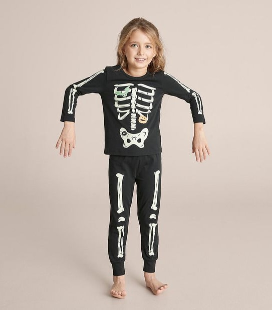 Unisex Kids Family Matching Glow In The Dark Skeleton Pyjama Set