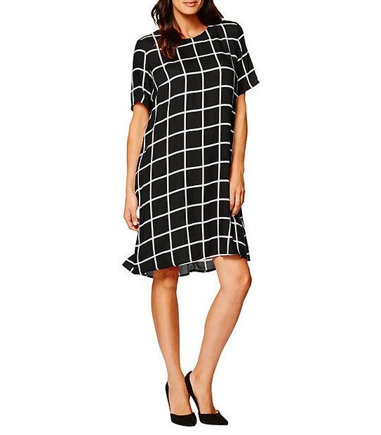 Trapeze Dress - Grid Print