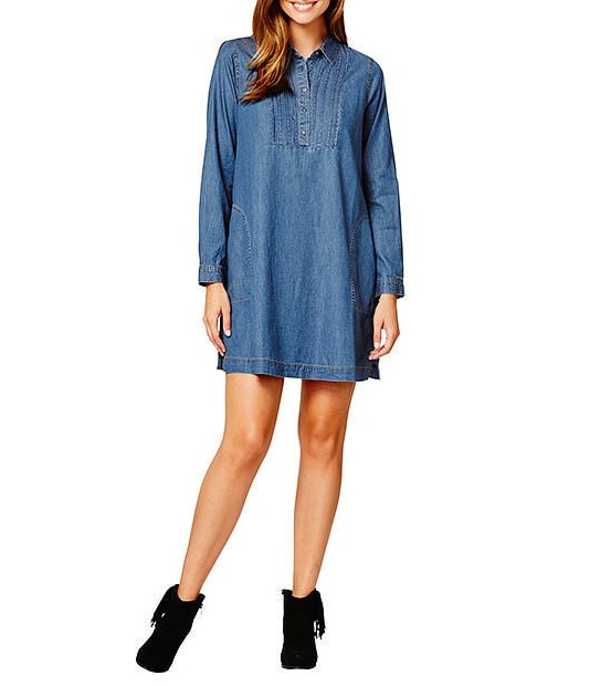 Pintuck Denim Shirt Dress