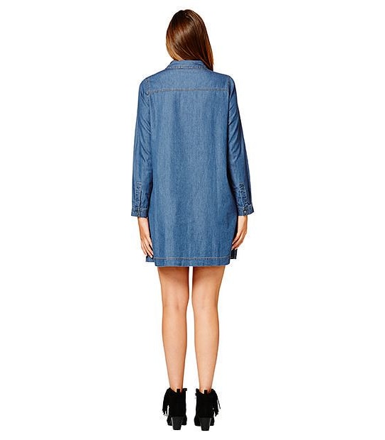 Pintuck Denim Shirt Dress
