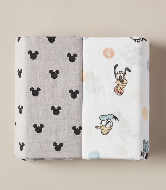 Disney Mickey Mouse 2 Pack Muslin Wraps