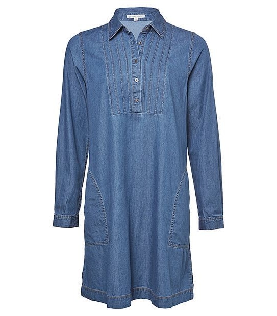 Pintuck Denim Shirt Dress