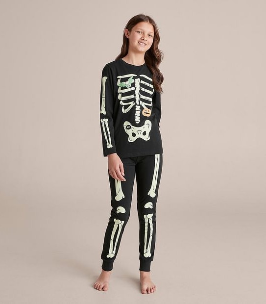 Unisex Kids Family Matching Glow In The Dark Skeleton Pyjama Set