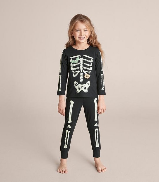 Unisex Kids Family Matching Glow In The Dark Skeleton Pyjama Set